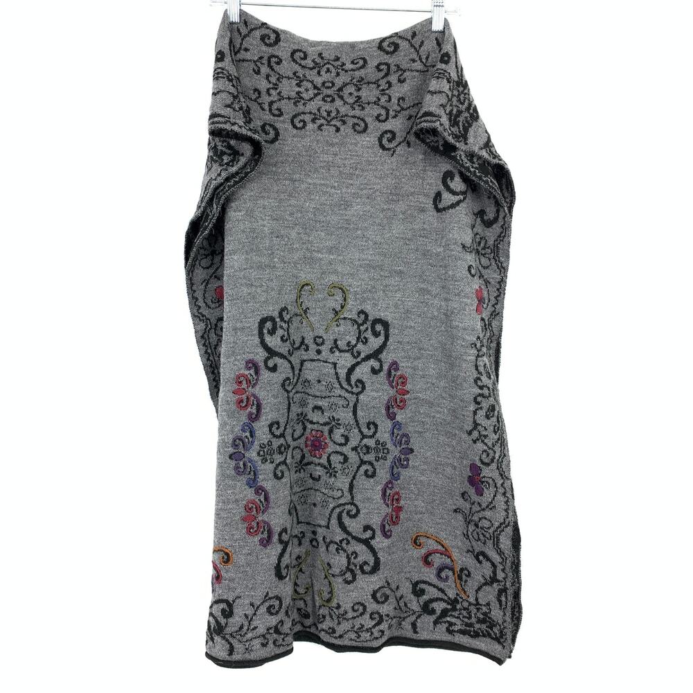Unbranded Wool Blend Rectangular Scarf Gray Black Red Floral Motif